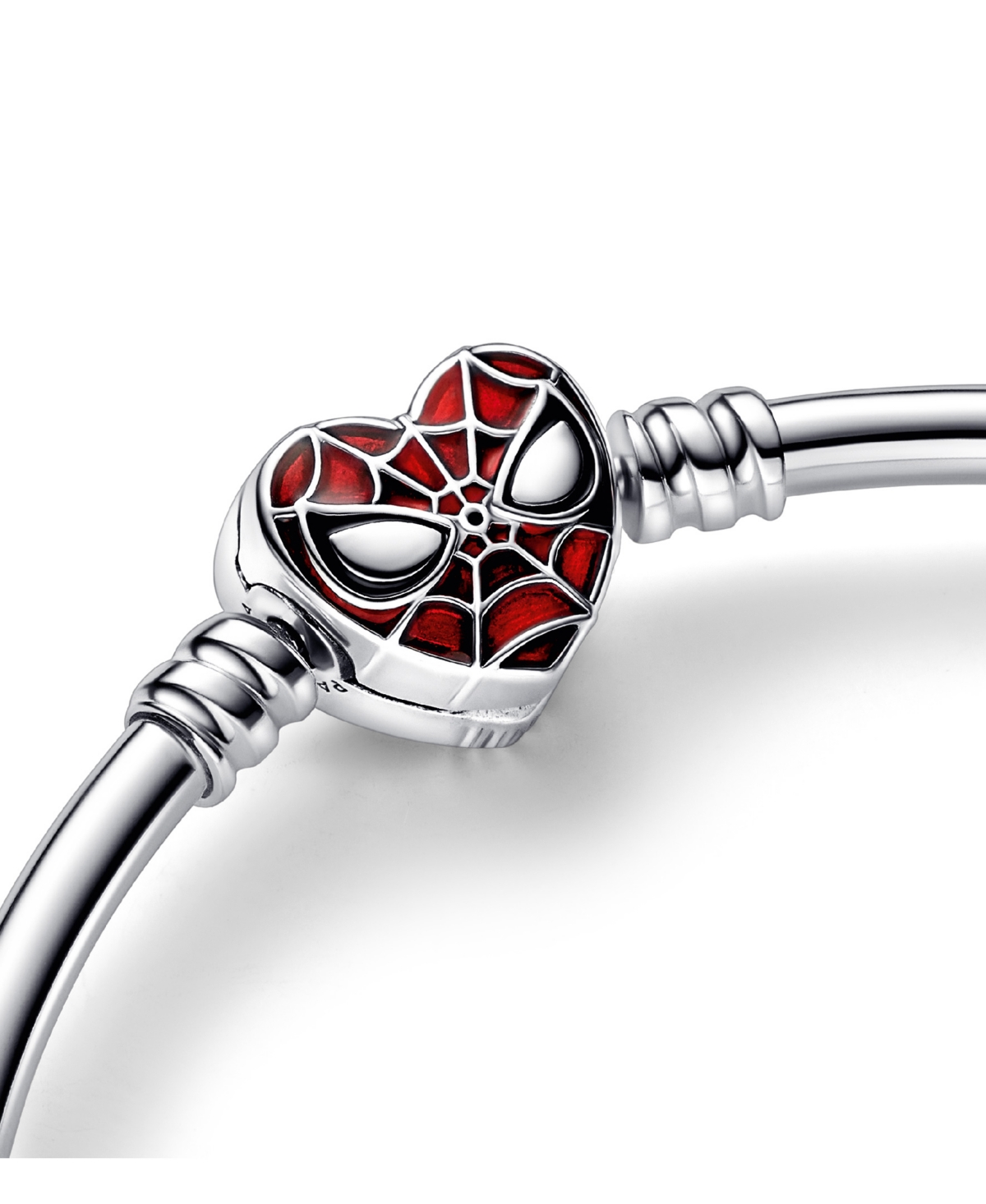 Pandora Moments Sterling Silver Marvel Spider-man Mask Clasp Bangle Bracelet In Silver