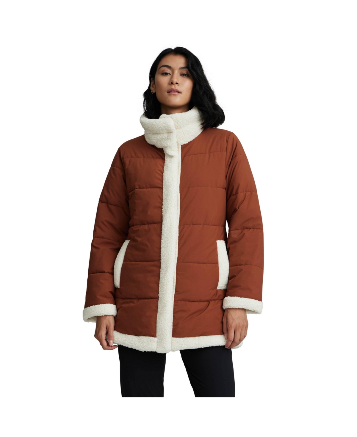 Women's Stretch Poly Mixed Media Puffer Jacket - Stone