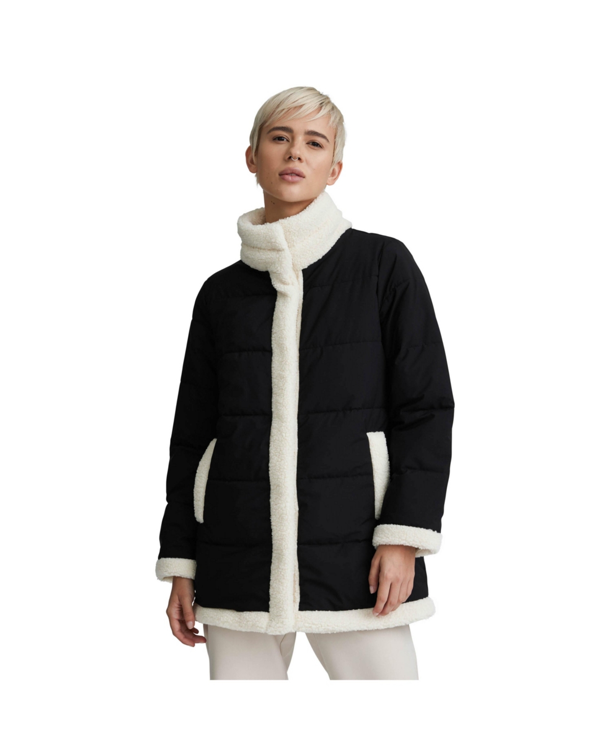 Nvlt Women s Berber Mix Media Puffer Jacket In Black ModeSens