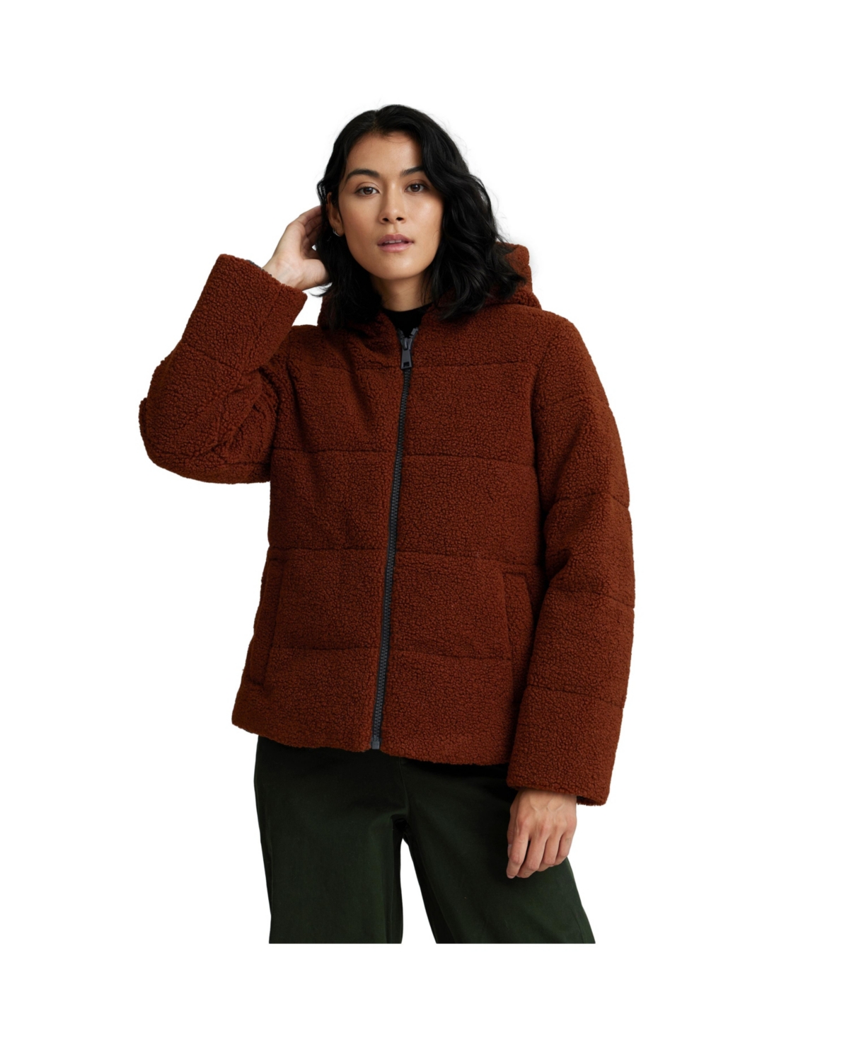 Women's Berber Hooded Puffer Jacket - Walnut