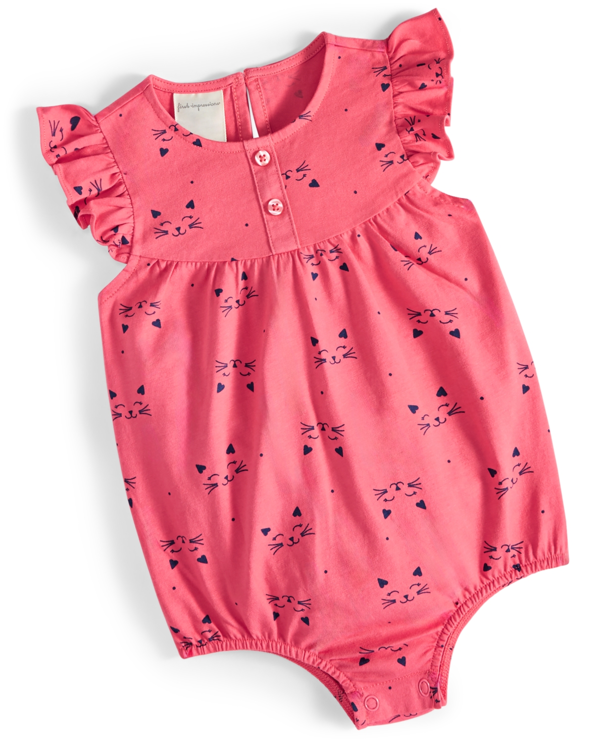 First Impressions Baby Girls Kitten Smile Cotton Sunsuit, Created For Macy's In Pink Sunrise