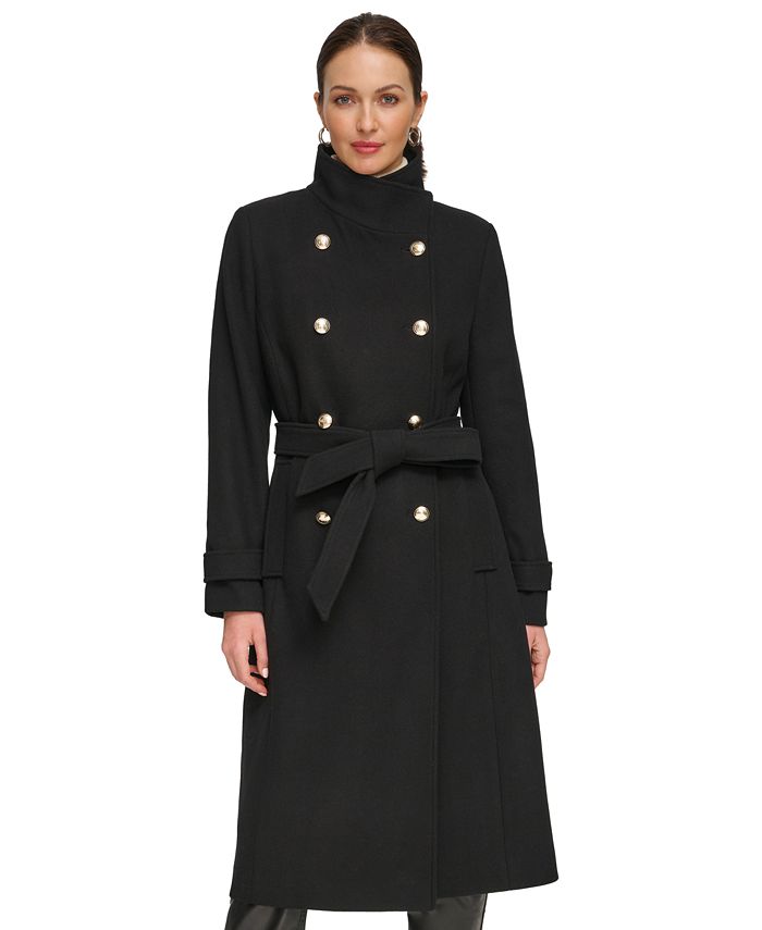 DKNY Women's Double-Breasted Wool Blend Belted Coat - Macy's