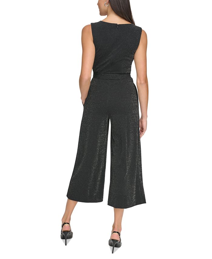 Calvin Klein Women's Shimmer Tie-Waist Cropped Jumpsuit - Macy's