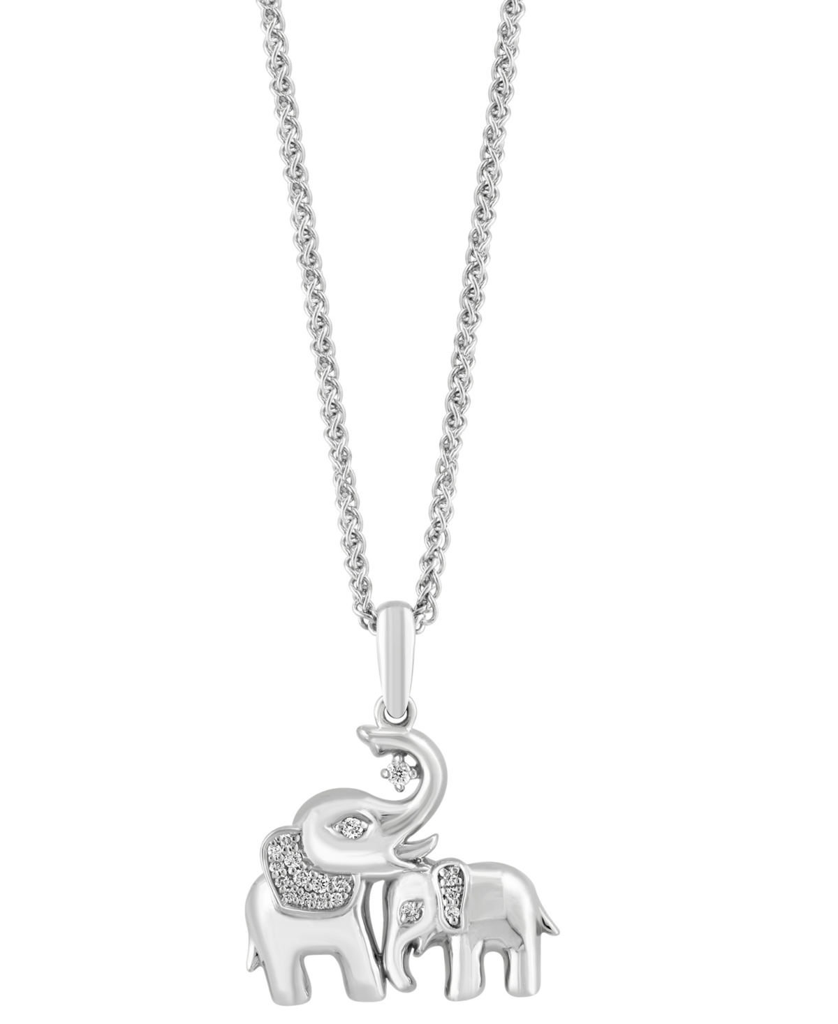 Effy Collection Effy Diamond Mama & Baby Elephant 18" Pendant Necklace (1/10 Ct. T.w.) In Sterling Silver