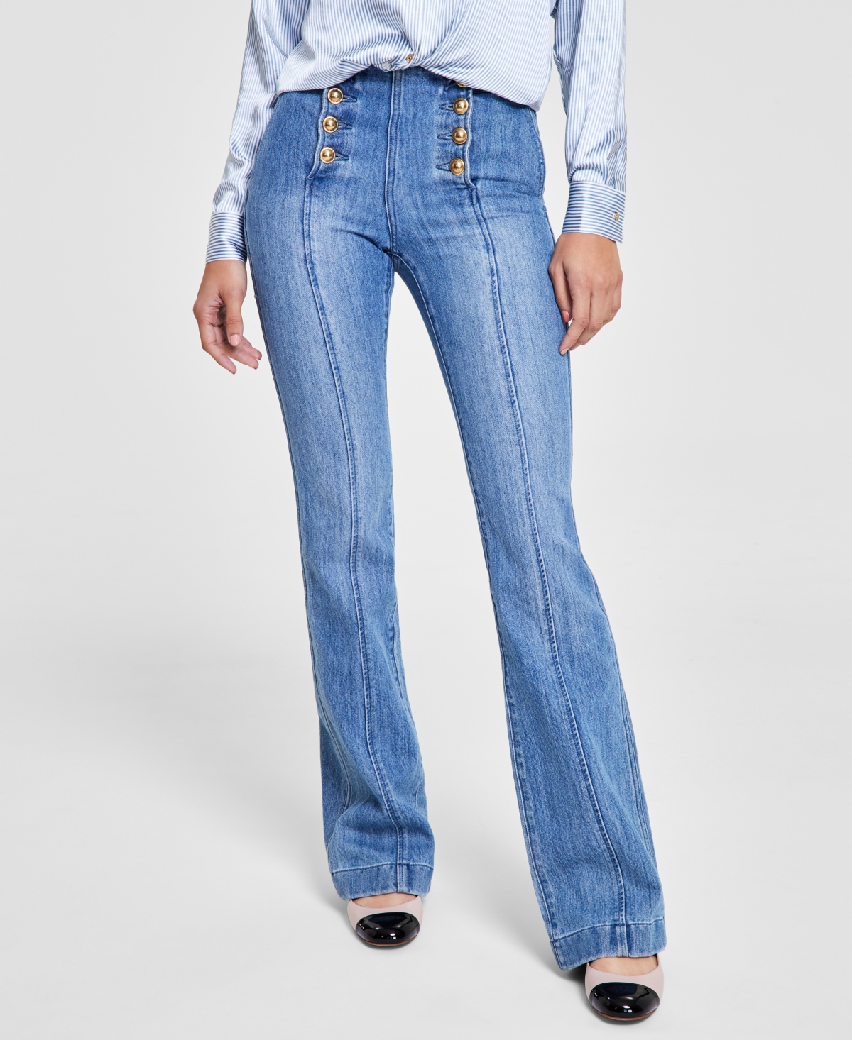 Michael Kors Michael Petite Flared leg Sailor Jeans In Angel Blue Wash ModeSens
