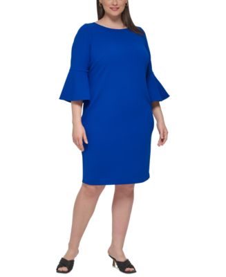 Calvin Klein Women's Plus Size Bell Sleeve Sheath with Sheer