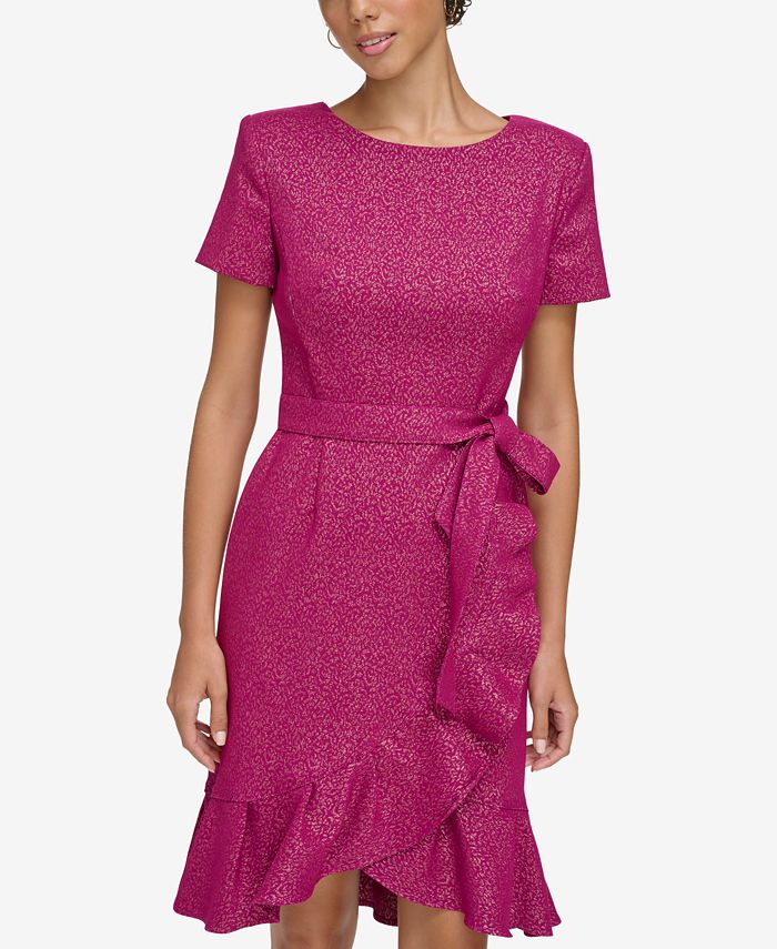 Calvin Klein Women's Short-Sleeve Ruffle-Hem Dress - Macy's