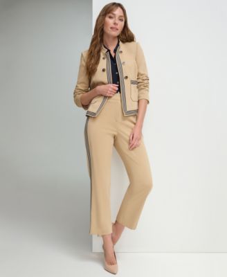 Tommy Hilfiger Women's Open-Front Stripe-Trimmed Blazer, Sleeveless  Button-Front Blouse, and Side-Striped Ankle Pants - Macy's