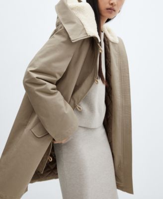 MANGO Women's Shearling Collar Midi Parka