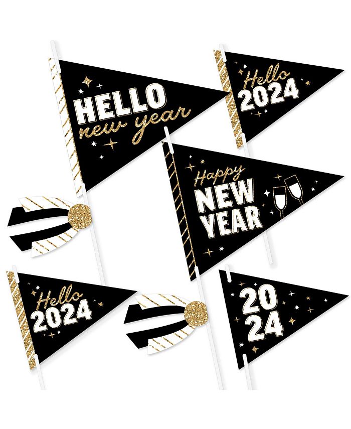 Big Dot of Happiness Hello New Year - Paper Straw Decor - 2024 NYE Party  Striped Decorative Straws - Set of 24
