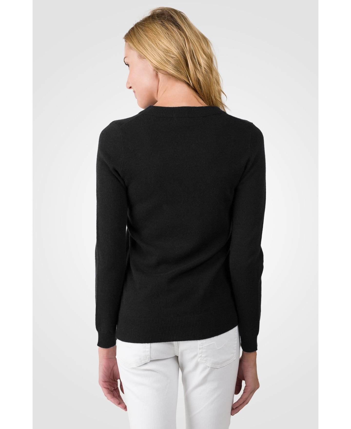 Женский свитер JENNIE LIU 100% Pure Cashmere Long Sleeve Crew Neck Pullover, цвет: Чёрный — фото 2
