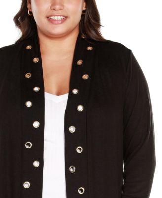 Plus Size Long Sleeve Grommet Trim Cardigan Sweater