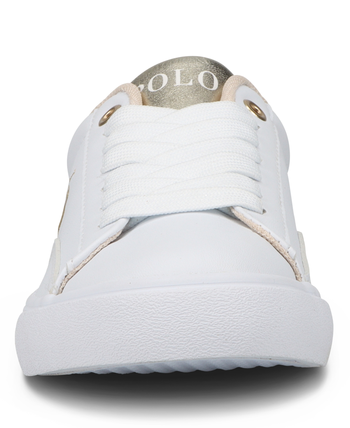 Shop Polo Ralph Lauren Little Girls Theron V Casual Sneakers From Finish Line In White,gold Metallic