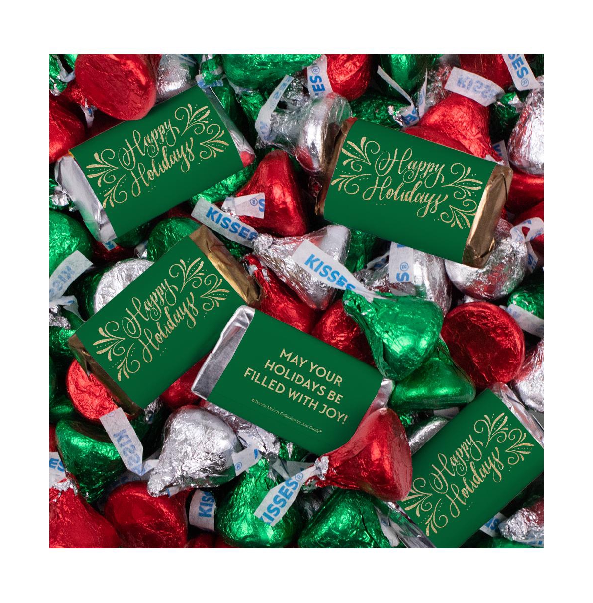 Just Candy Christmas Candy Chocolate Party Favors Hershey's Miniatures & Red, Green & Silver Kisses