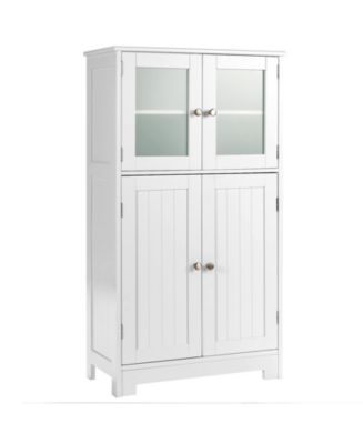 SUGIFT White Freestanding Linen Cabinet Bathroom Vanity Cabinet with ...