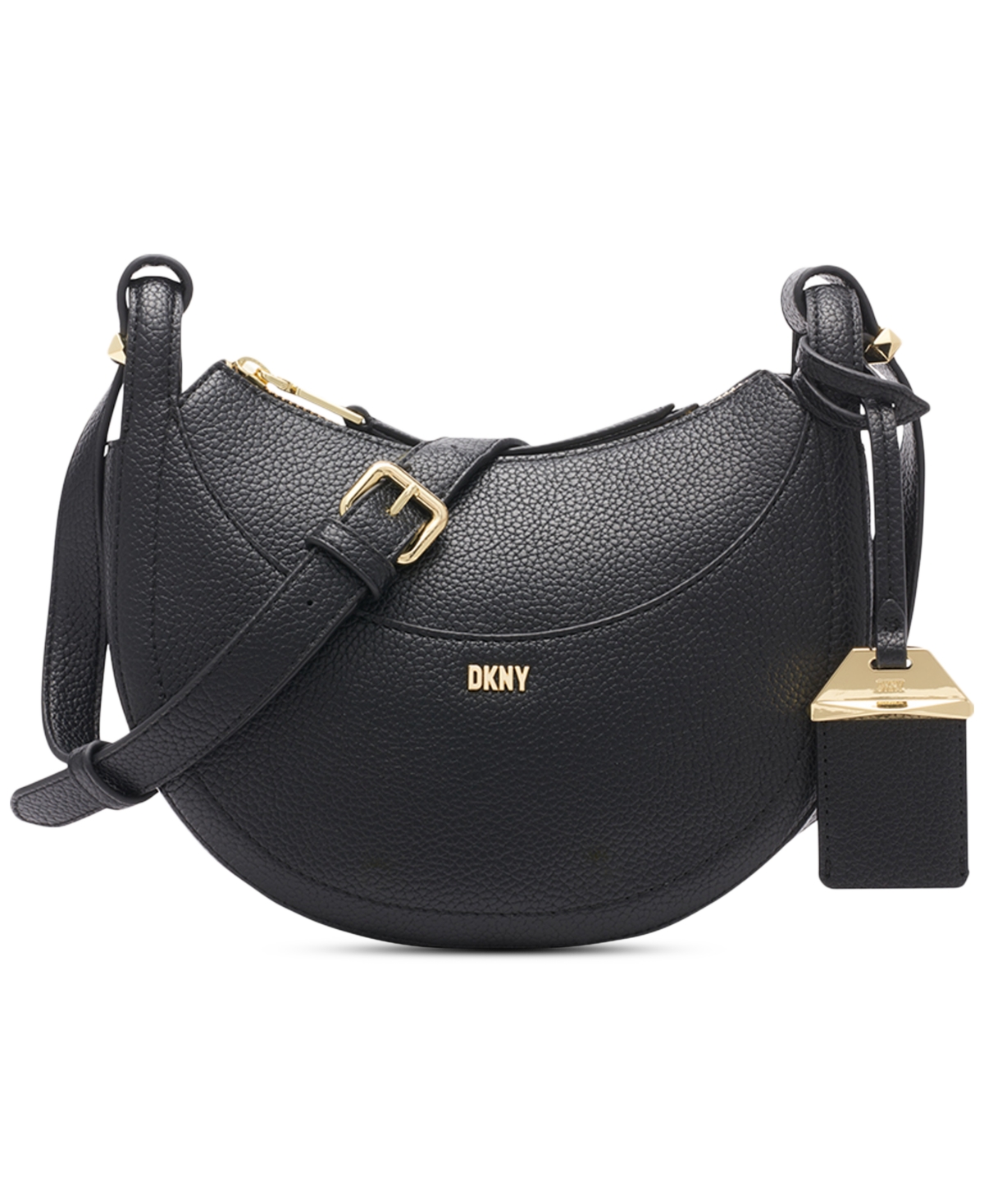 Shop Dkny Barbara Small Crescent Crossbody Bag In Black,gold
