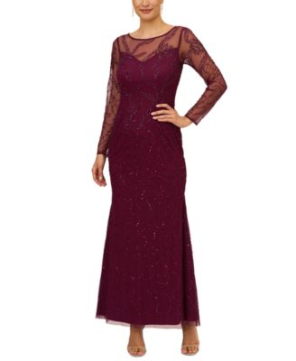 Adrianna Papell Women's 3/4 Sleeve Beaded Illusion Gown W/Sweetheart Neckline 14