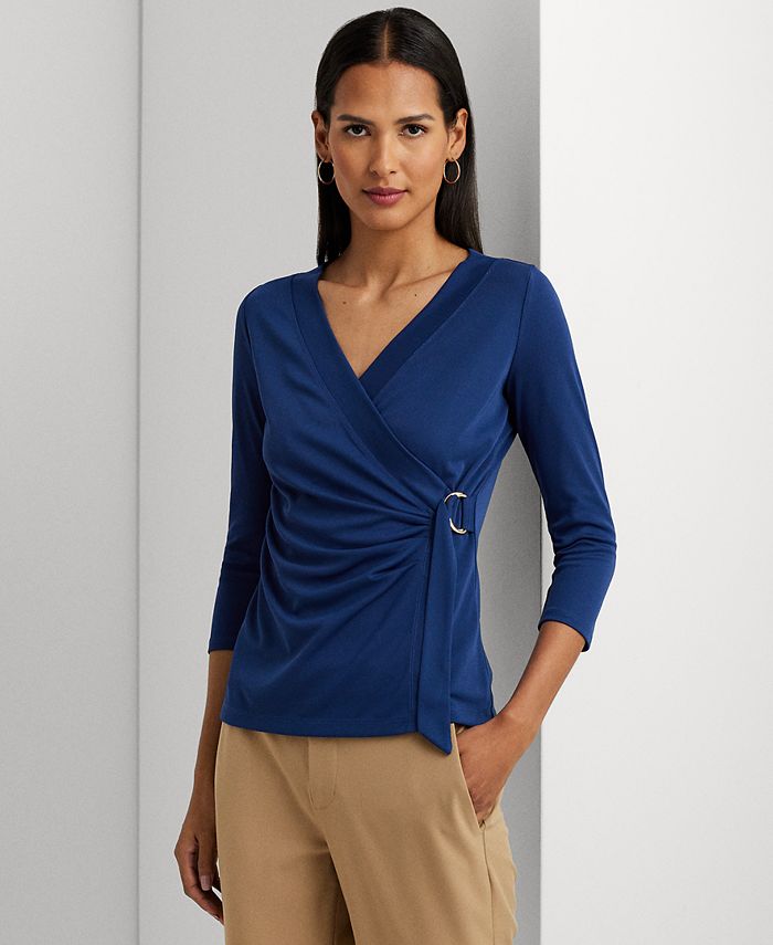 Lauren Ralph Lauren Petite Soft Faux Wrap Jersey Top Macy s