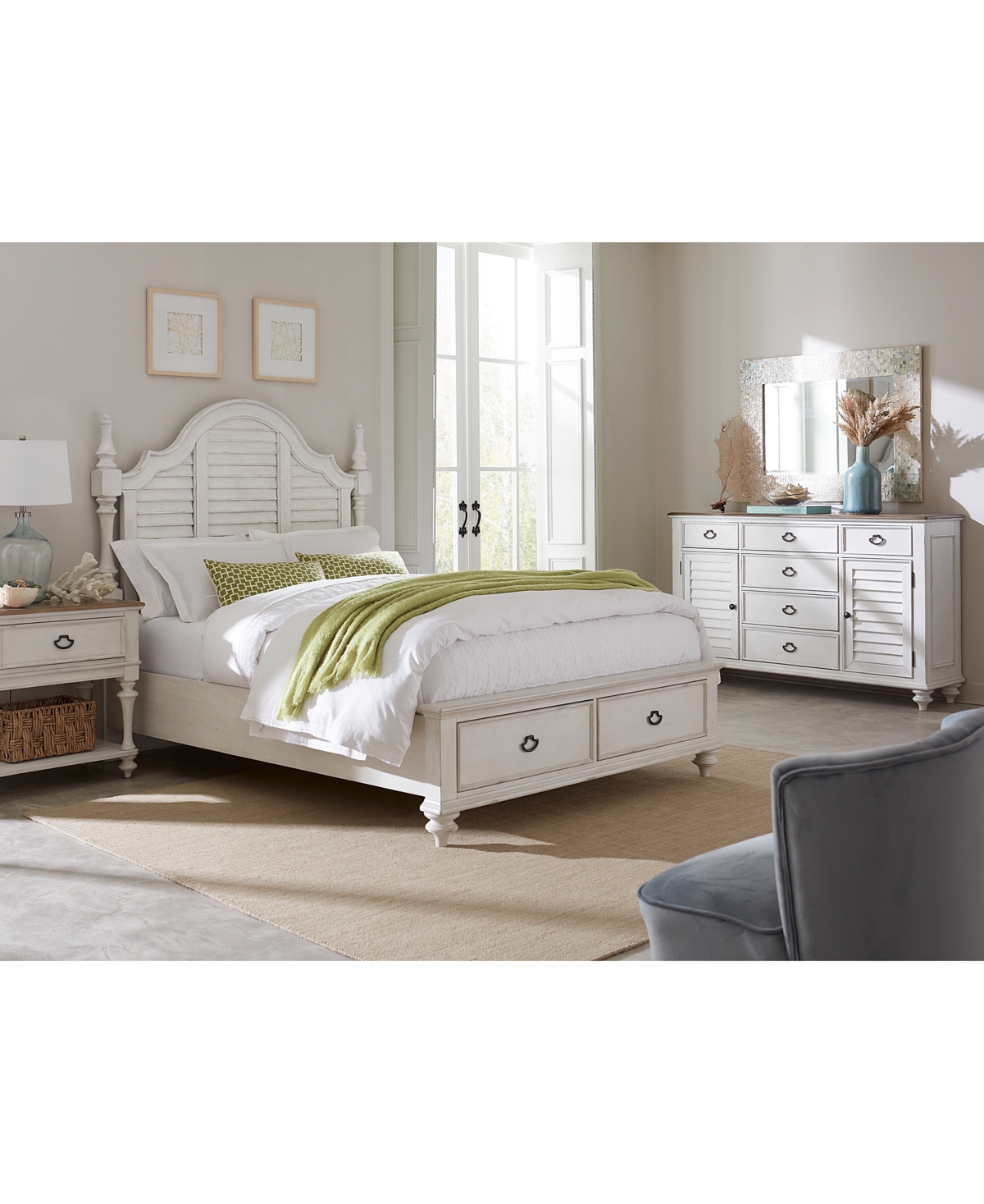 Shop Macy's Mandeville 3pc Bedroom Set (louvered Queen Storage Bed + Louvered Dresser + 1-drawer Nightstand) In Brown
