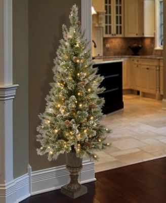 4' Glittery Bristle Pine Entrance Tree with 100 Clear Lights