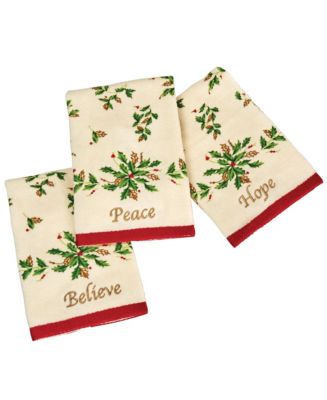 Inspirational Holly Leaves Fingertip Ivory Towels - Set of 3 - Macy's