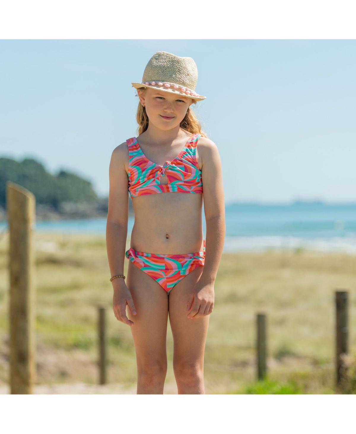 Toddler| Child Girl Geo Melon Sustainable Knot Front Bikini