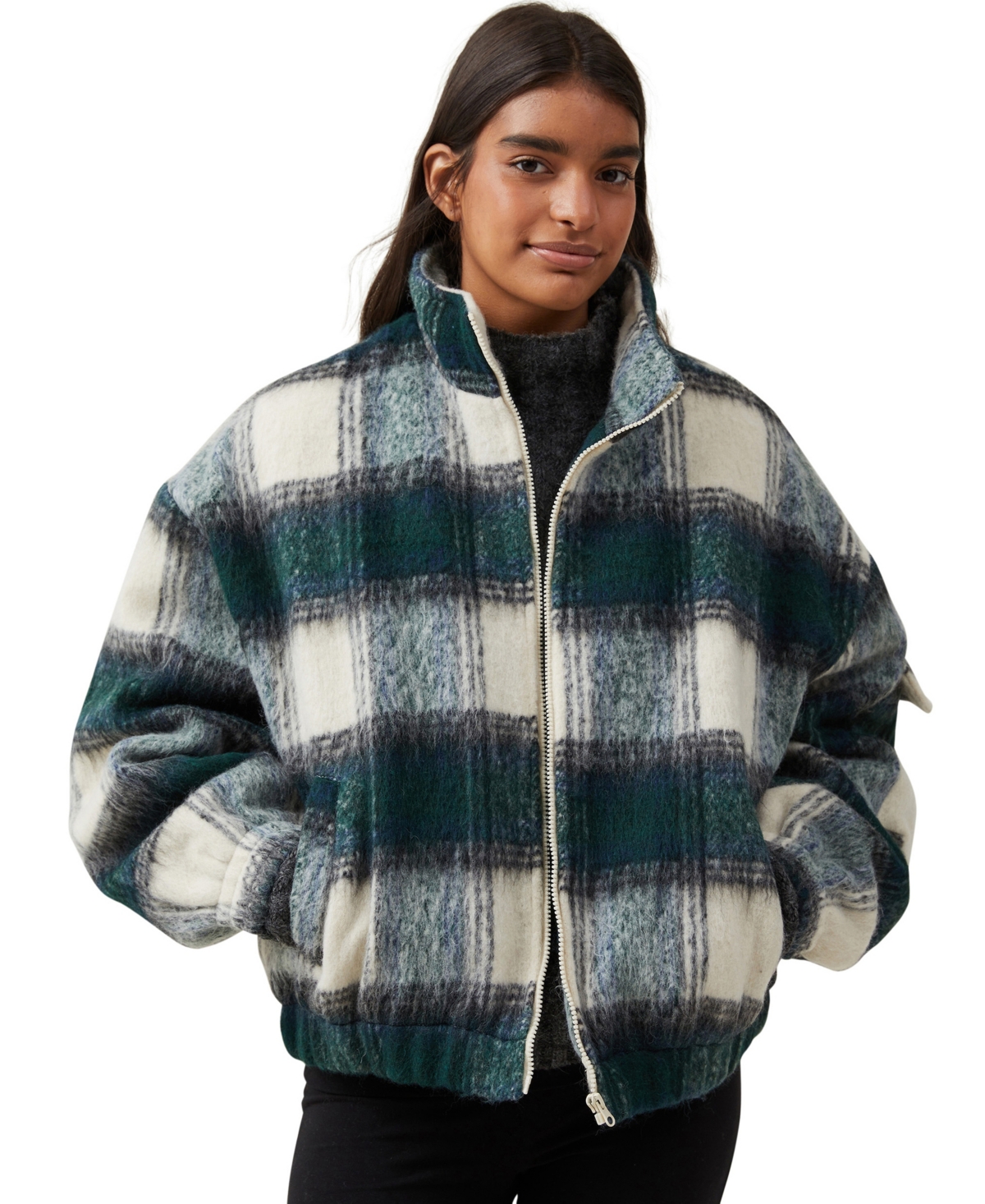 Cotton On Women's Plaid Jacket In Green Check