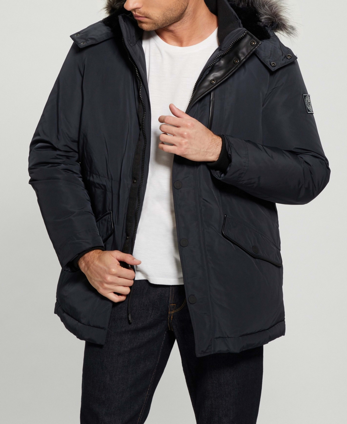 Guess Men's Real Down Parka Jacket In Smart Blue