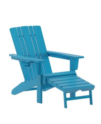 Ridley Hdpe Adirondack Chair With Cup Holder And Pull Out Ottoman, All-Weather Hdpe Indoor/Outdoor Lounge Chair