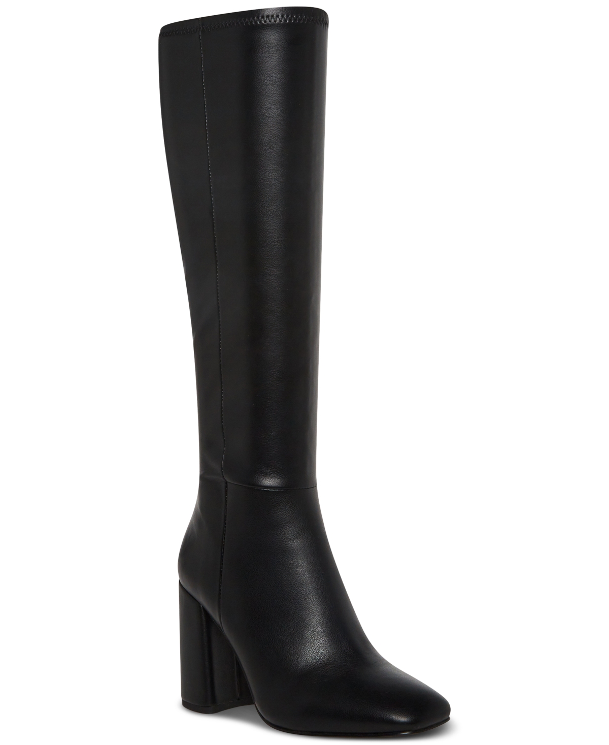 Shop Steve Madden Women's Lizah Knee-high Block-heel Dress Boots In Black Smooth