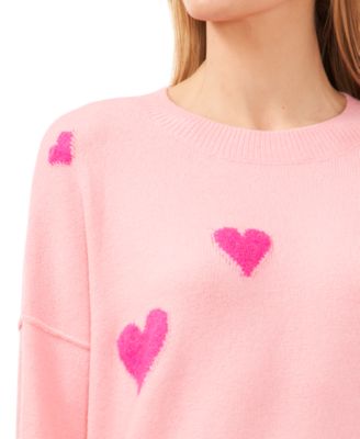 Women's Valentine's Crewneck Heart-Print Long-Sleeve Sweater