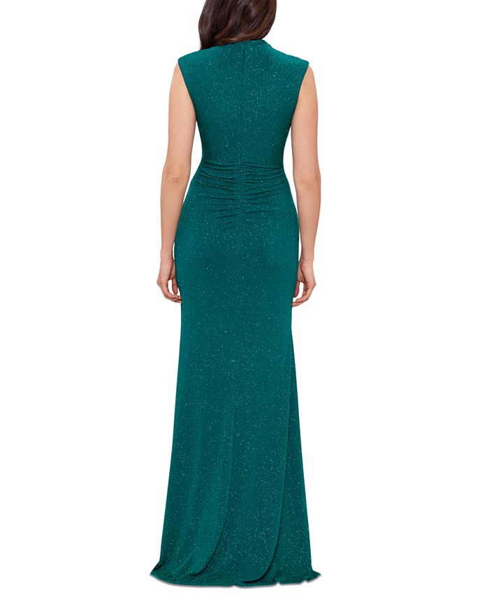 Betsy & Adam Women's Ruched Side-Slit Glitter Gown - Macy's