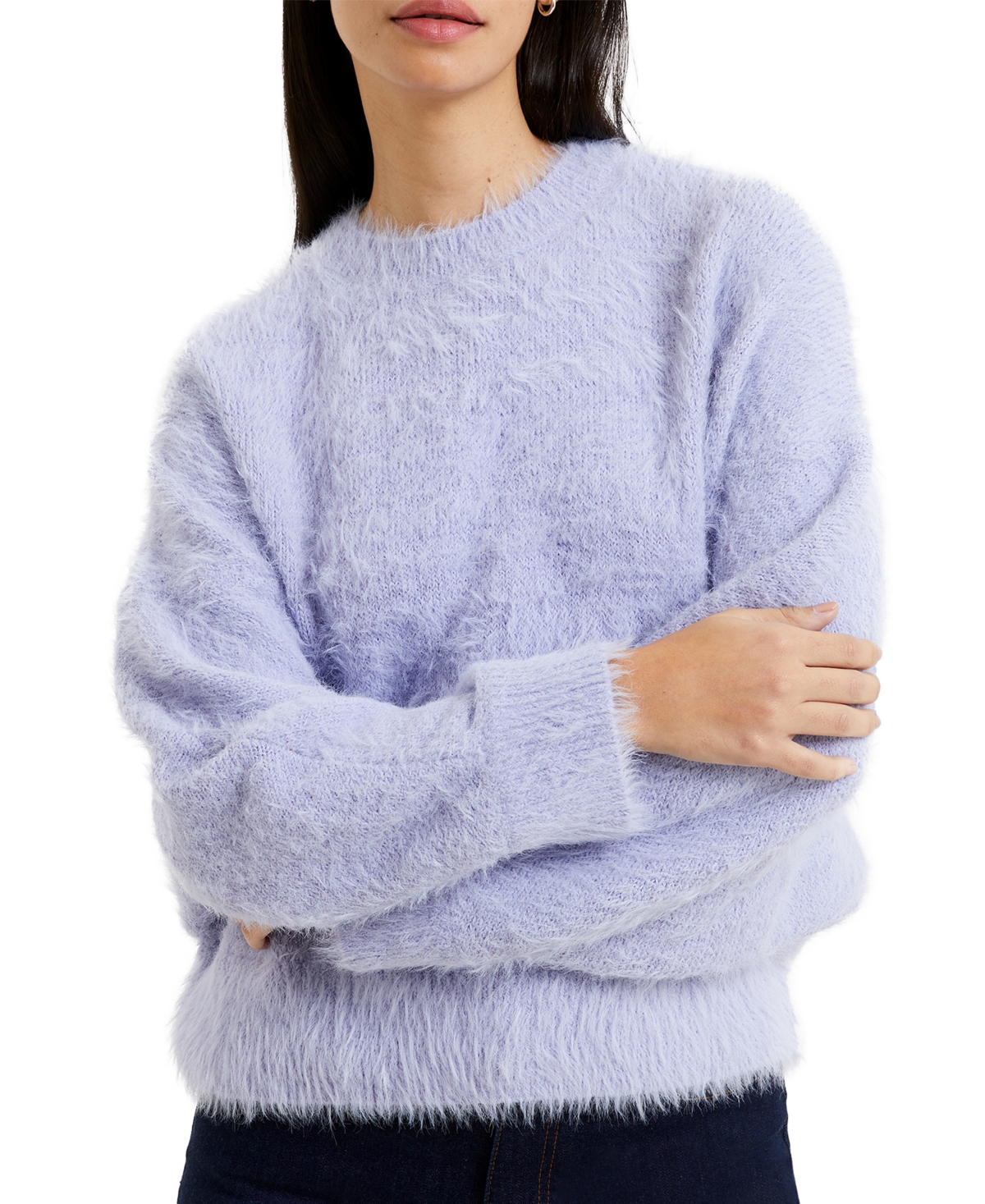 French Connection Women's Crewneck Fluffy Sweater In Cosmic Sky