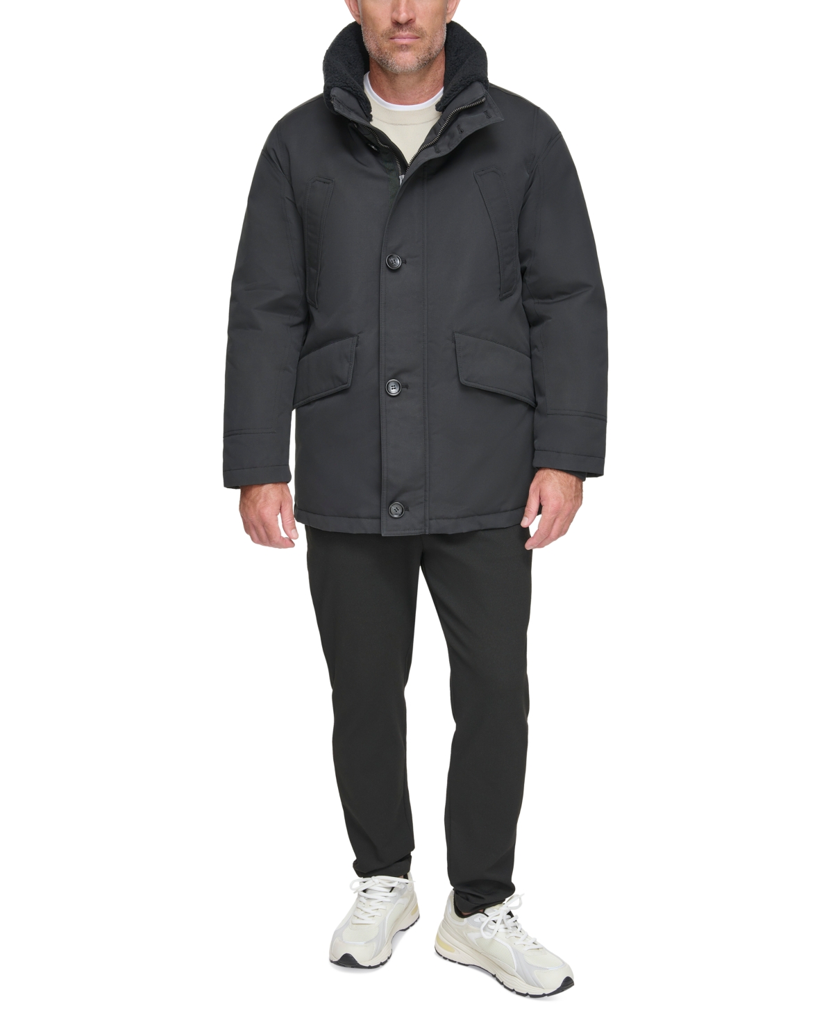 Marc New York Men's Wittstock Insulated Full-zip Waxed Parka With Removable Fleece Trim In Black