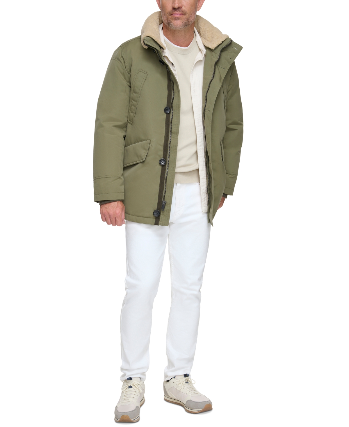 Marc New York Men's Wittstock Insulated Full-zip Waxed Parka With Removable Fleece Trim In Sage