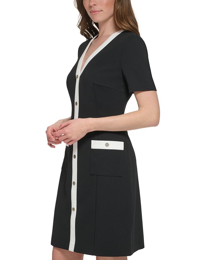 Button-Front Macy\'s - Contrast-Trim Hilfiger Dress Women\'s Tommy