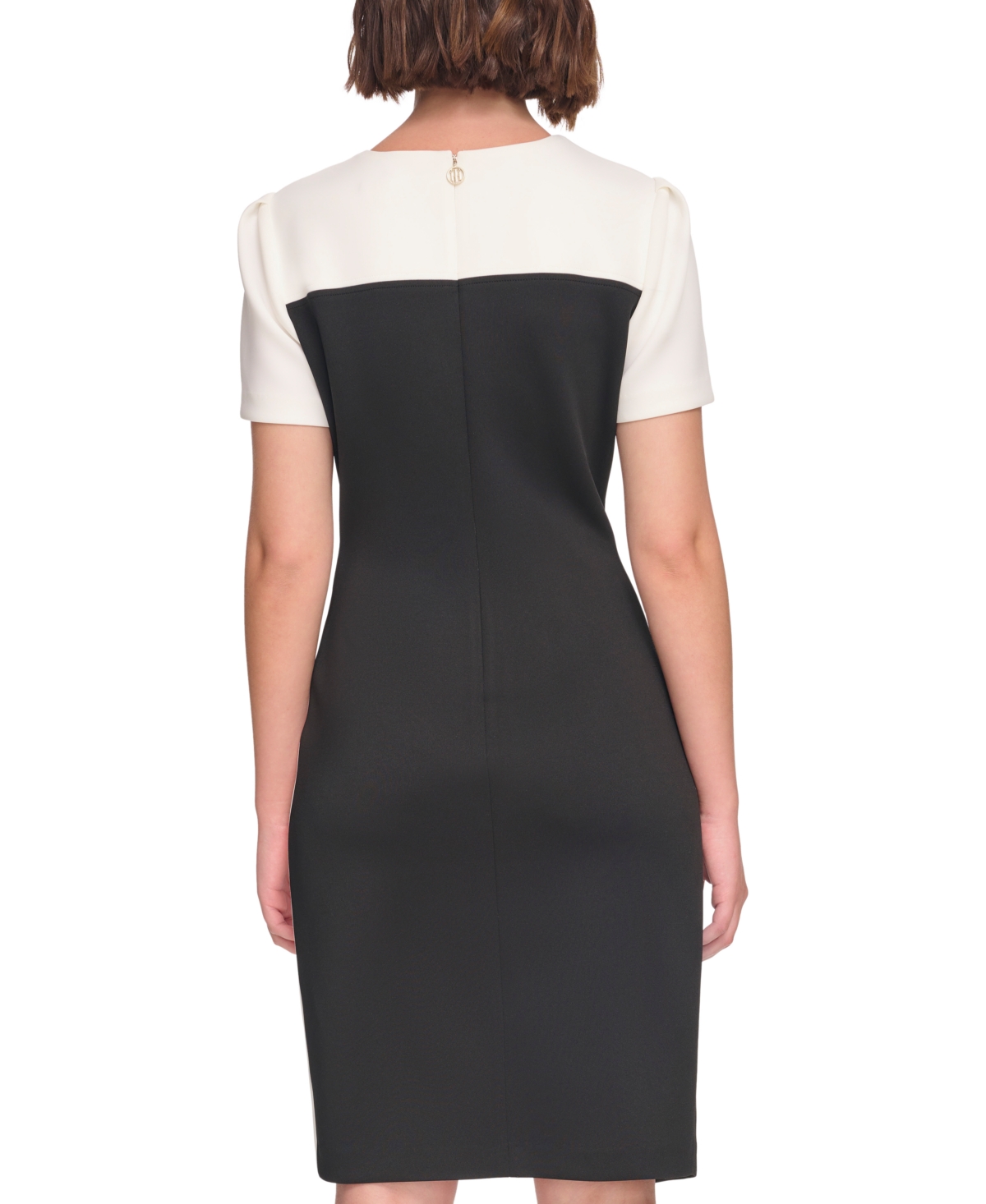 Tommy Hilfiger Womens Color Blocked Asymmetric Scuba Dress 0p 18 In Black.ivory