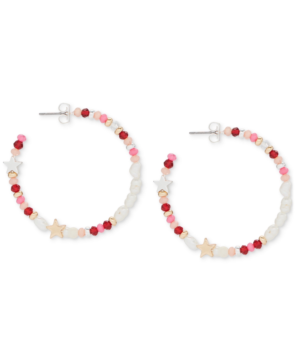 Lucky Brand Two-Tone Medium Star & Mixed Bead Hoop Earrings, 1.5