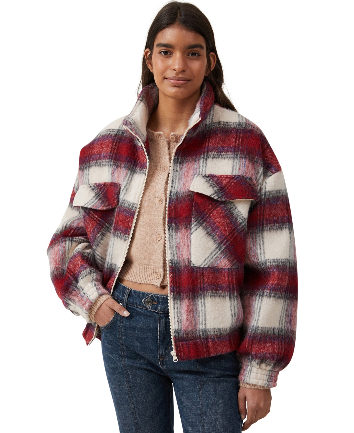 Cotton On Women's Plaid Jacket In Red Check
