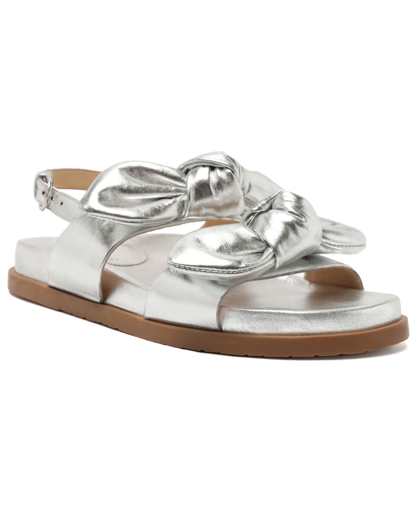 Женские сандалии Arezzo Melody Bow Footbed, цвет: Синий кожаный — фото 12