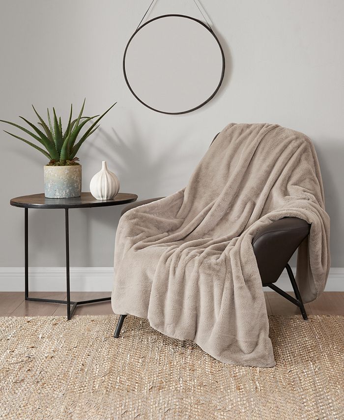 Lucky Brand Solid Mink Faux Fur Throw Blanket 50