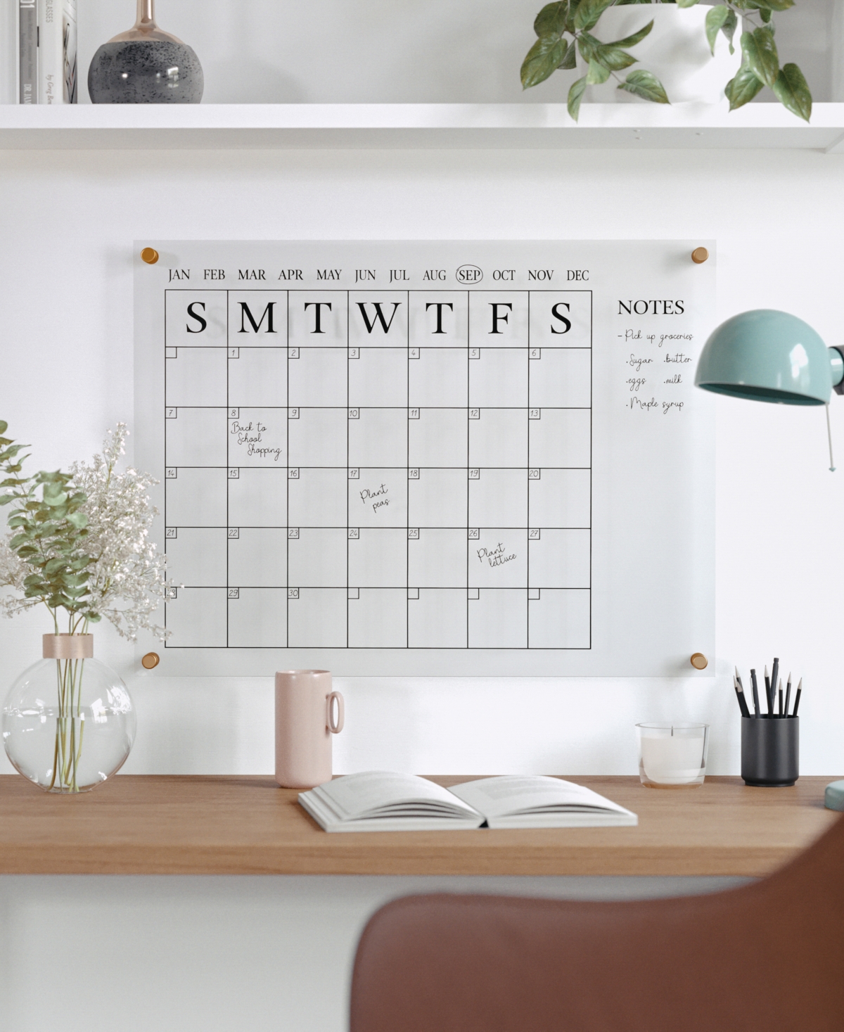 Shop Martha Stewart Grayson Acrylic Wall Calendar With Notes With Dry Erase Marker And Mounting Hardware, 24" X 18" In Clear,black