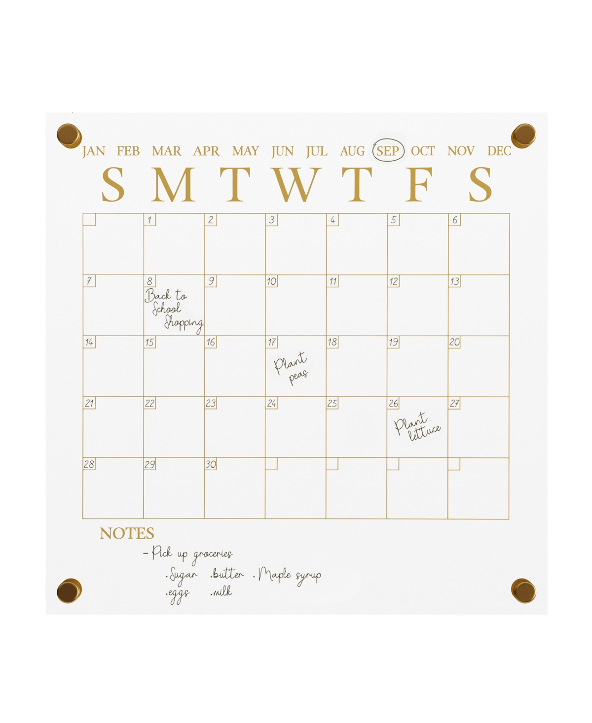 Shop Martha Stewart Grayson Acrylic Dry Erase Wall Calendar With Dry Erase Marker And Mounting Hardware, 14" Square In Clear,gold