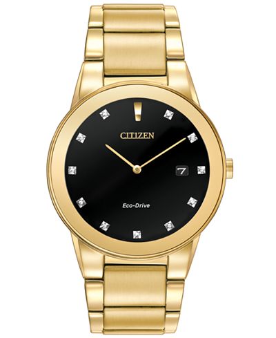 Citizen Men's Eco-Drive Axiom Diamond Accent Gold-Tone Stainless Steel Bracelet Watch 40mm AU1062-56G