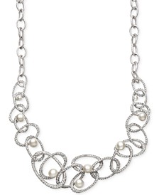 Bridal Cultured Freshwater Pearl (5-10mm) and Crystal Linked Frontal Necklace in Silver Plated Brass