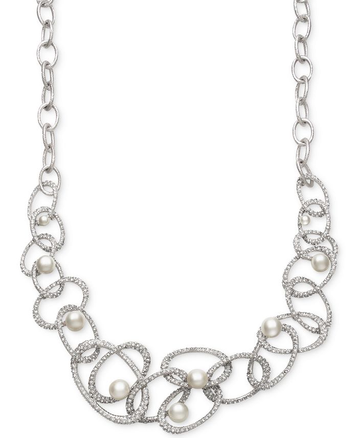 Belle de Mer - Cultured Freshwater Pearl (10mm) and Crystal Linked Frontal Necklace in Sterling Silver