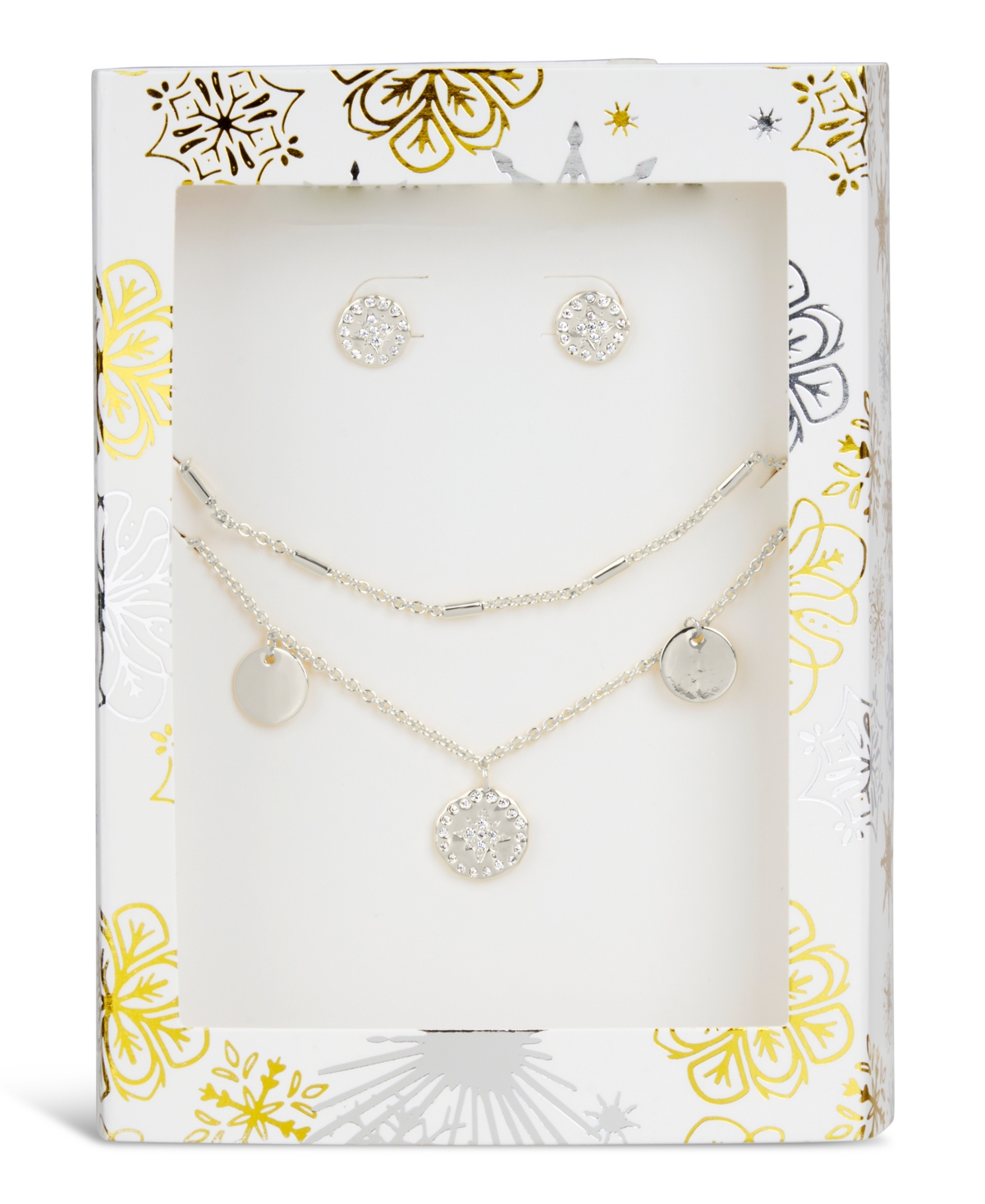 Sterling Forever Cubic Zirconia Stud and Charm Necklace Peace & Joy Gift Set