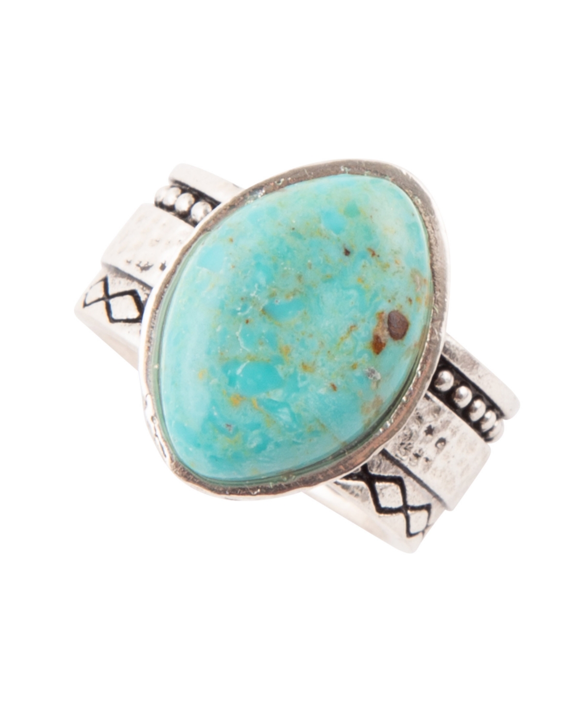 Hammered Genuine Turquoise and Sterling Silver Abstract Ring - Genuine Turquoise