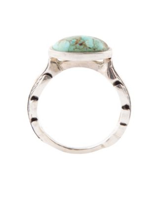Feather Genuine Turquoise Oval Band Ring
