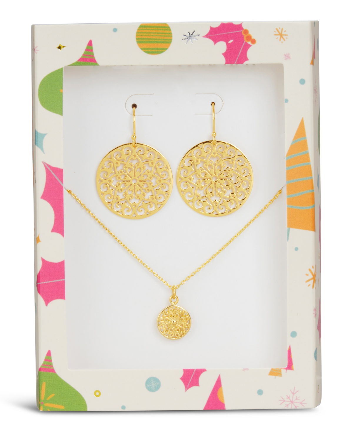 Sterling Forever Lace Dangle Earrings And Pendant Necklace Tis The Season Gift Set In Gold